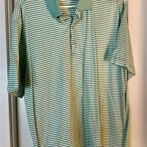 Peter Millar Mint Green and White Striped Polo